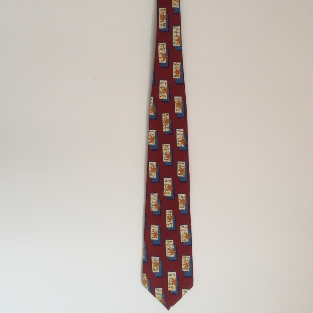 Vintage Guess Red Satin Neck Tie 100% Silk Flower
